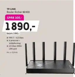 ELON TP-LINK Router Archer BE400 tilbud