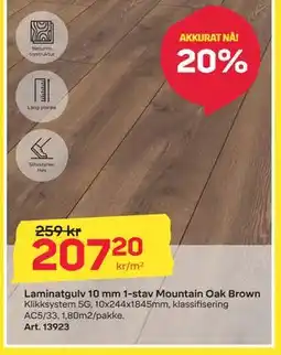 Byggmax Laminatgulv 10 mm 1-stav Mountain Oak Brown tilbud