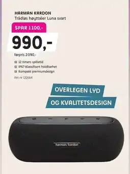 ELON HARMAN KARDON Trådløs høyttaler Luna svart, Medlemspris tilbud