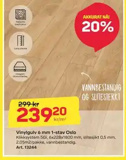 Byggmax Vinylgulv 6 mm 1-stav Oslo tilbud