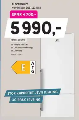 ELON ELECTROLUX Kombiskap ENB1LE34WR, Medlemspris tilbud