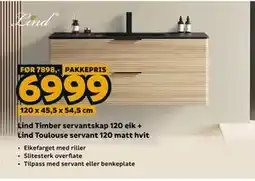 Megaflis Lind Timber servantskap 120 eik + Lind Toulouse servant 120 matt hvit tilbud