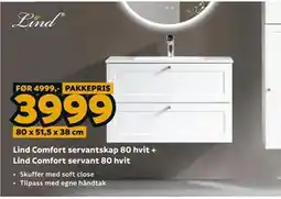 Megaflis Lind Comfort servantskap 80 hvit + Lind Comfort servant 80 hvit tilbud