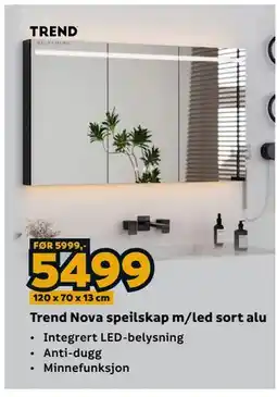 Megaflis Trend Nova speilskap m/led sort alu tilbud