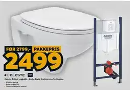Megaflis Celeste Bristol veggskål + Grohe Rapid SL sisterne u/trykkplate tilbud