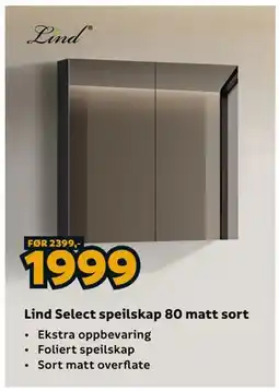 Megaflis Lind Select speilskap 80 matt sort tilbud