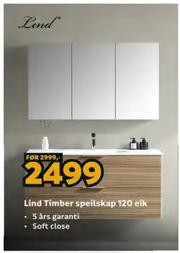 Megaflis Lind Timber speilskap 120 eik tilbud