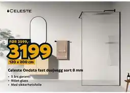 Megaflis Celeste Ondata fast dusjvegg sort 8 mm tilbud