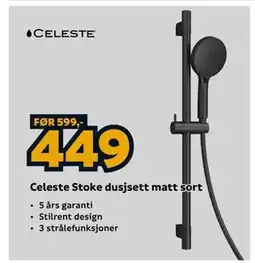 Megaflis Celeste Stoke dusjsett matt sort tilbud