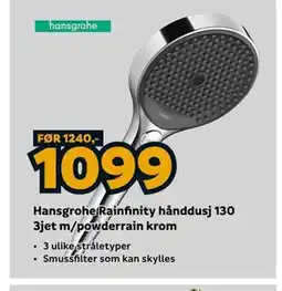Megaflis Hansgrohe Rainfinity hånddusj 130 3jet m/powderrain krom tilbud