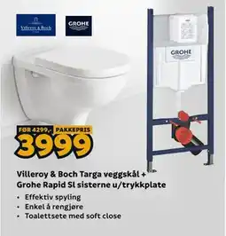 Megaflis Villeroy & Boch Targa veggskål + Grohe Rapid Sl sisterne u/trykkplate tilbud