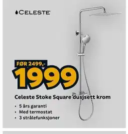 Megaflis Celeste Stoke Square dusjsett krom tilbud