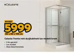 Megaflis Celeste Trento rett dusjkabinett lav modell krom tilbud