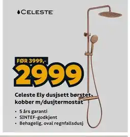 Megaflis Celeste Ely dusjsett børstet kobber m/dusjtermostat tilbud