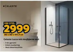 Megaflis Celeste Lucca rett dusjhjørne sort tilbud