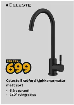 Megaflis Celeste Bradford kjøkkenarmatur matt sort tilbud