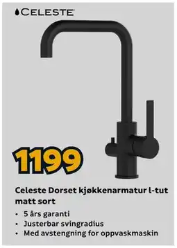 Megaflis Celeste Dorset kjøkkenarmatur l-tut matt sort tilbud