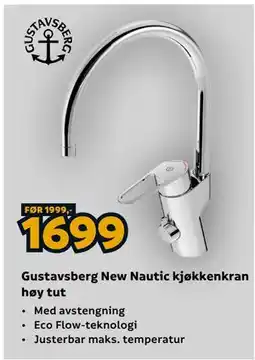Megaflis Gustavsberg New Nautic kjøkkenkran høy tut tilbud