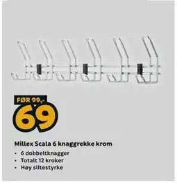 Megaflis Millex Scala 6 knaggrekke krom tilbud