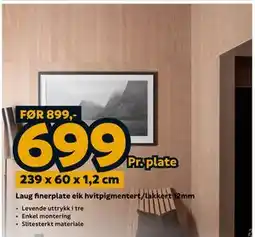 Megaflis Laug finerplate eik hvitpigmentert/lakkert 12mm tilbud