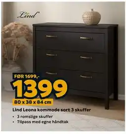 Megaflis Lind Leona kommode sort 3 skuffer tilbud