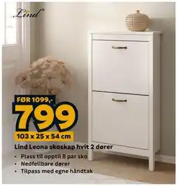 Megaflis Lind Leona skoskap hvit 2 dører tilbud
