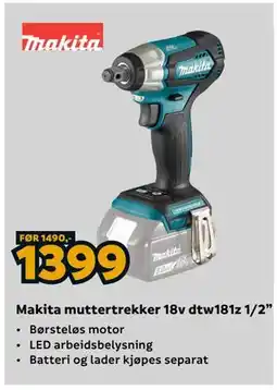 Megaflis Makita muttertrekker 18v dtw181z 1/2” tilbud
