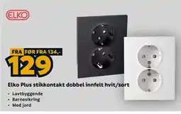 Megaflis Elko Plus stikkontakt dobbel innfelt hvit/sort tilbud