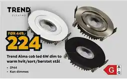 Megaflis Trend Alma cob led 6W dim to warm hvit/sort/børstet stål tilbud