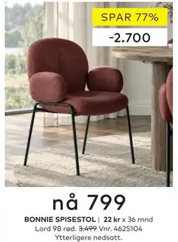Skeidar BONNIE SPISESTOL tilbud