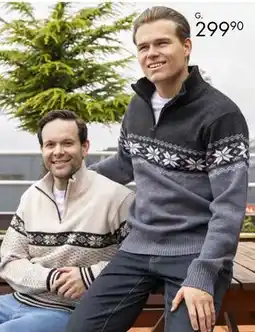 Sparkjøp Strikkegenser med half-zip, snøkrystaller og mykt fleecefôr tilbud