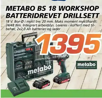 Coop Byggmix Metabo bs 18 workshop batteridrevet drillsett tilbud