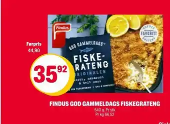 Coop Extra Findus god gammeldags fiskegrateng tilbud