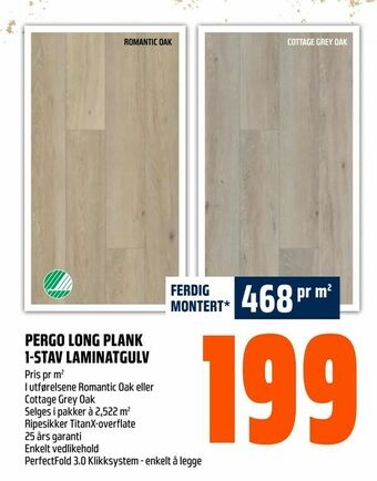 Obs Bygg Pergo long plank 1-stav laminatgulv tilbud