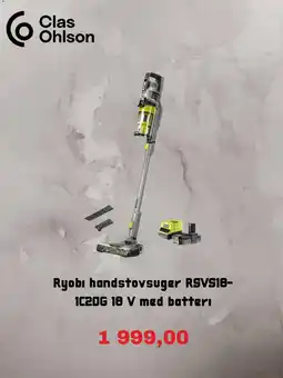Clas Ohlson Ryobi handstovsuger RSVS18-1C20G 18 V med batteri tilbud