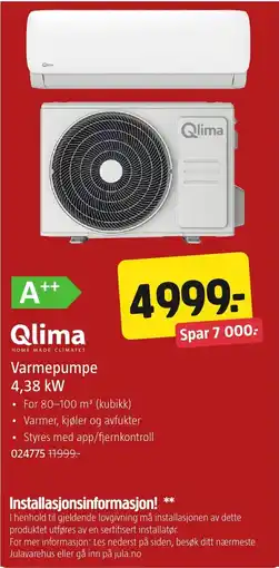 Jula Qlima varmepumpe tilbud
