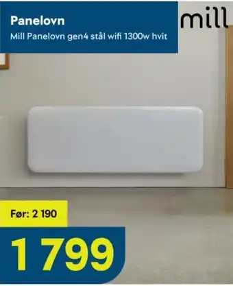 Mill Panelovn gen4 stål wifi 1300w hvit