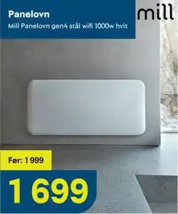 Maxbo Mill Panelovn gen4 stål wifi 1000w hvit tilbud