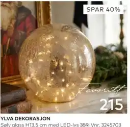 Skeidar Ylva dekorasjon Sølv glass med LED-lys tilbud