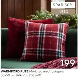 Skeidar Warmford pute Mørk rød med fuskepels tilbud