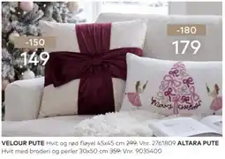 Skeidar Velour pute Hvit og rød fløyel tilbud