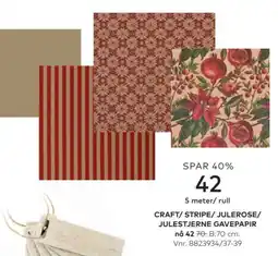 Skeidar Craft/Stripe/Julerose/Julestjerne Gavepapir tilbud