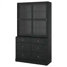 IKEA Havsta Oppbevaring med vitrinedører, svart, 121x47x212 cm tilbud