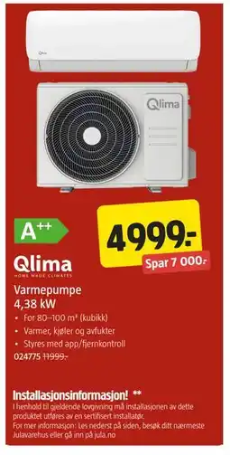 Jula Varmepumpe 4,38 kW tilbud