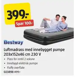 Jula Luftmadrass med innebygget pumpe 203x152x46 cm 230 V tilbud