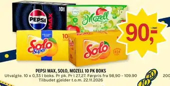 Pepsi Max, Solo, Mozell 10 pk boks
