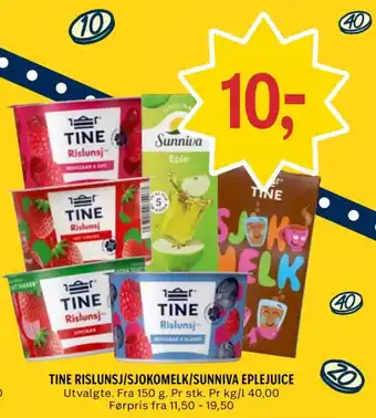 Tine Rislunsj/Sjokomelk/Sunniva Eplejuice