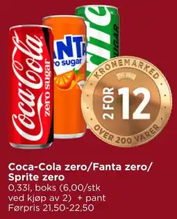 Meny Coca-Cola zero/Fanta zero/Sprite zero tilbud