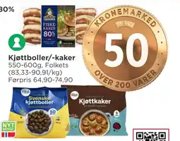 Meny Folkets kjøttboller/-kaker tilbud