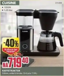 Europris Cuisine kaffetrakter tilbud